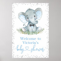 Elephant Bow Tie Glitter Baby Shower Welcome Sign
