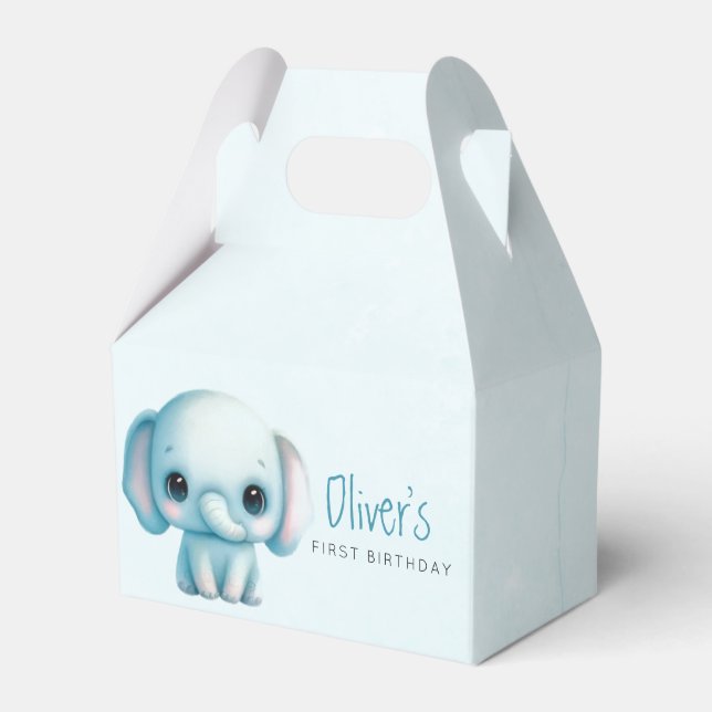 Elephant boy 1st birthday  favor boxes (Front Side)