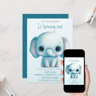 Elephant boy 1st birthday invitation