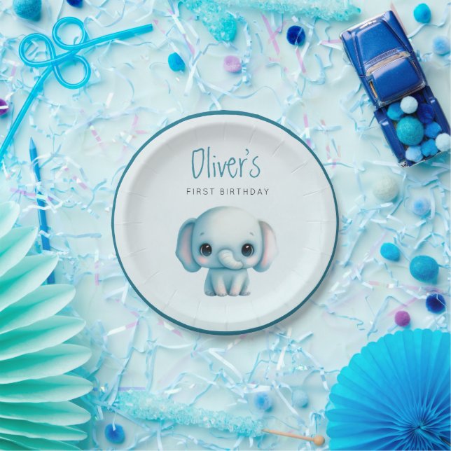 Elephant boy 1st birthday  paper plates (Party)