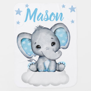Elephant Boy Baby Blankets Star Blue Name