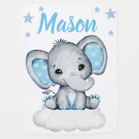 Elephant Boy Baby Blankets Star Blue Name