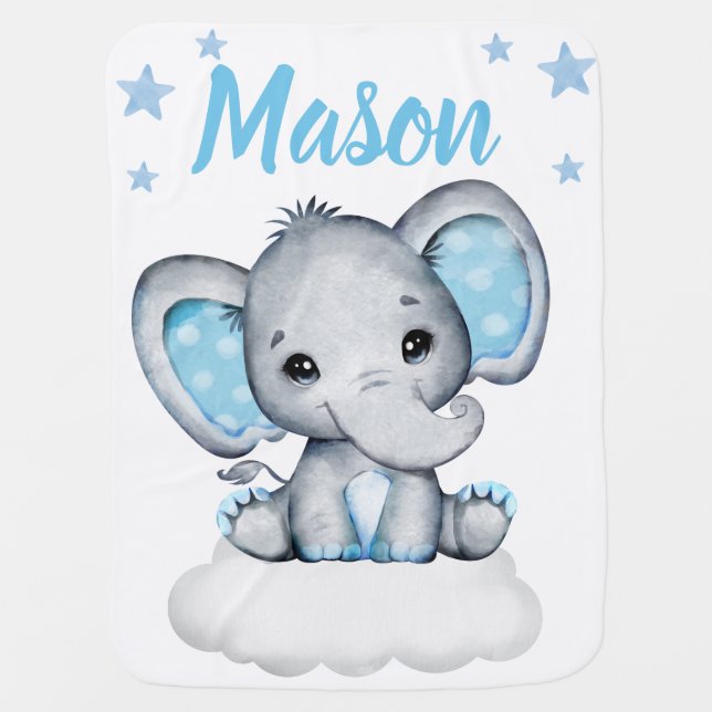 Elephant Boy Baby Blankets Star Blue Name (Front)
