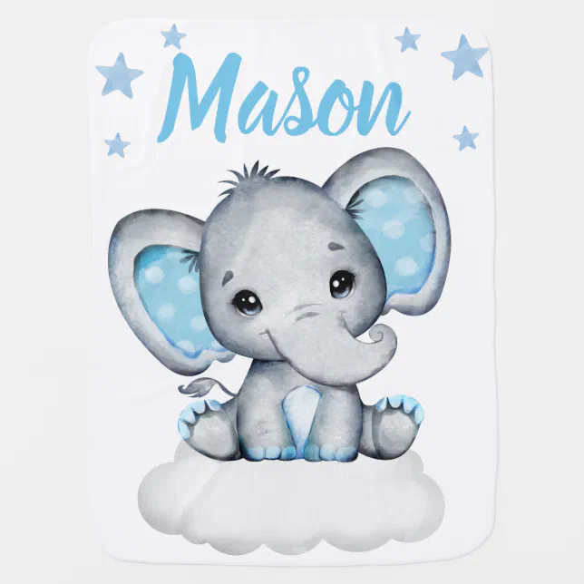 Elephant Boy Baby Blankets Star Blue Name | Zazzle