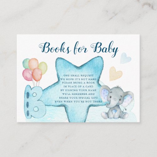 Elephant Boy Baby Shower Book Request Cards