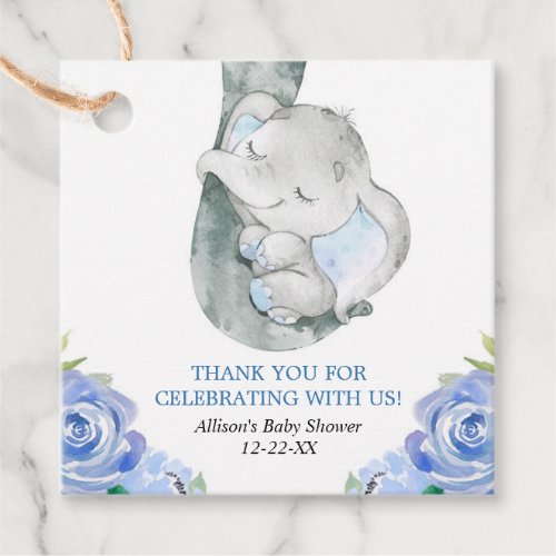 Elephant boy baby shower floral favor tags