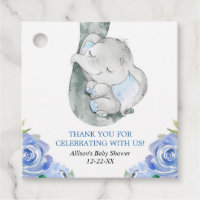 Elephant boy baby shower floral favor tags