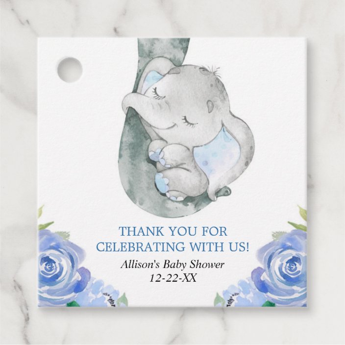 Elephant Boy Baby Shower Floral Favor Tags Zazzle Com