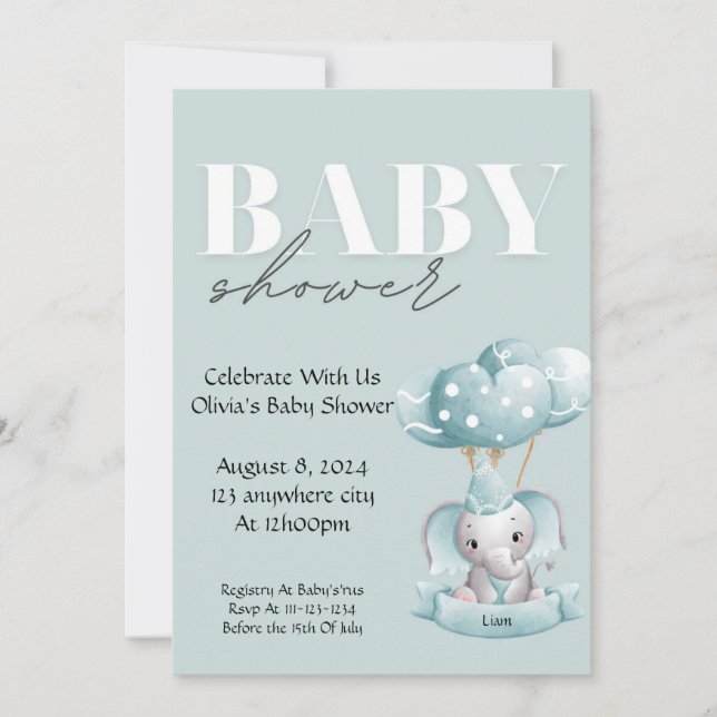 Elephant boy baby shower invitation  (Front)