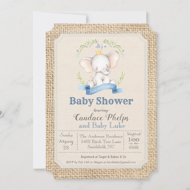 Elephant Boy Baby Shower Invitation (Front)