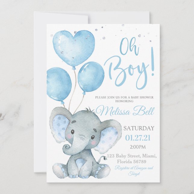 Elephant Boy Baby Shower Invitation Elephant Theme (Front)