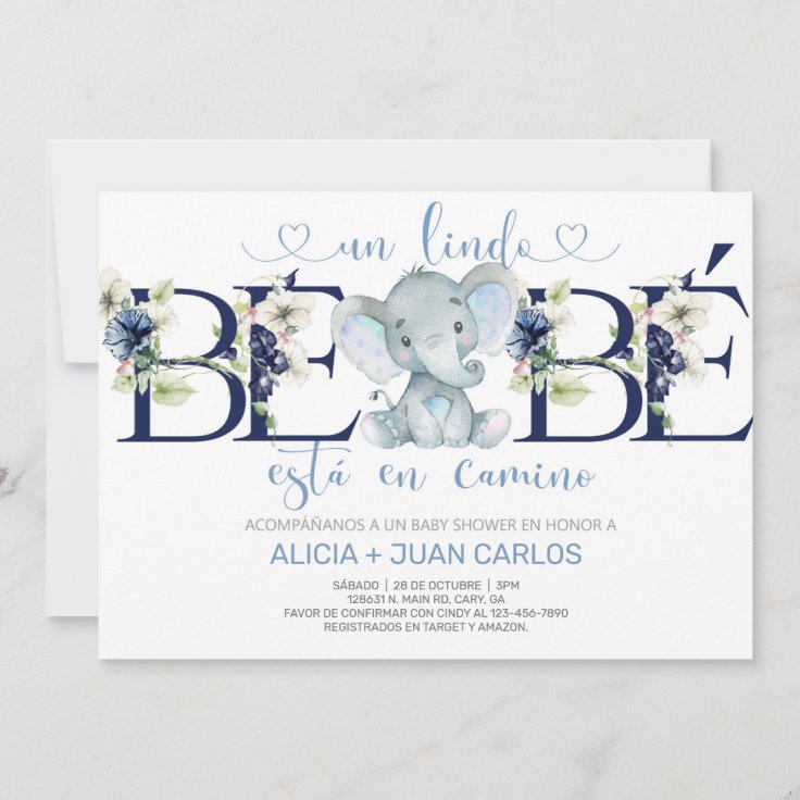 Elephant boy baby shower invitation, Spanish. Invitation Zazzle