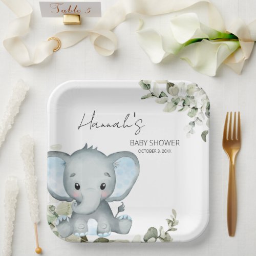 Elephant Boy Baby Shower Paper Plates