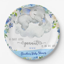 Elephant boy baby shower party paper plate.