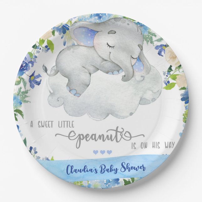 Elephant boy baby shower party paper plate. plates (Front)