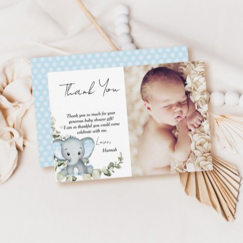 Elephant Boy Baby Shower Photo Thank You Card