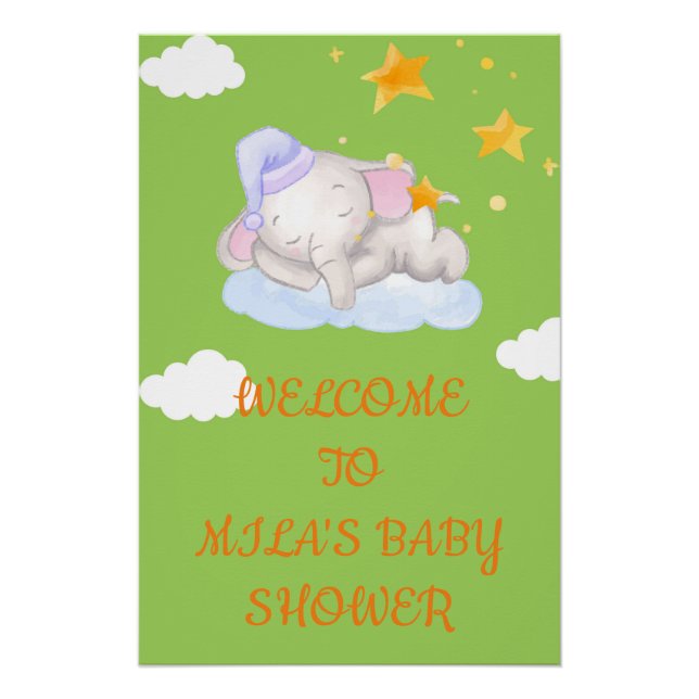 Elephant boy baby shower poster (Front)