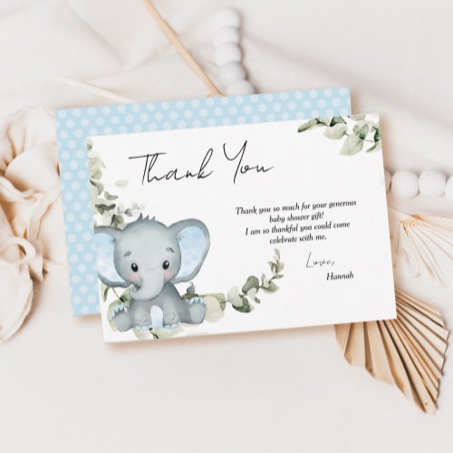 Elephant Boy Baby Shower Thank You Card