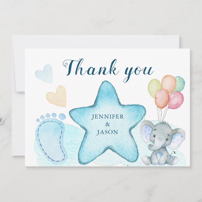 Elephant Boy Baby Shower Thank You cards (Front)