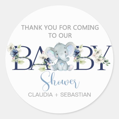 Elephant boy baby shower thank you circle sticker classic round sticker