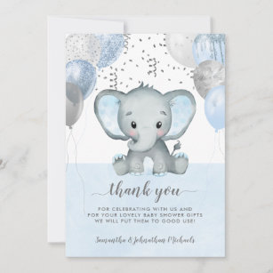 Elephants Baby Sleepover Children's Personalized Party Thank You Cards 