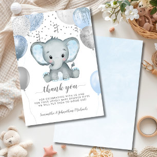 Elephant Boy Balloons Watercolor Baby Shower Thank You Card