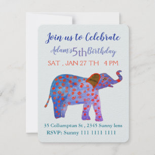 Elephant, Boy Birthday Invitation