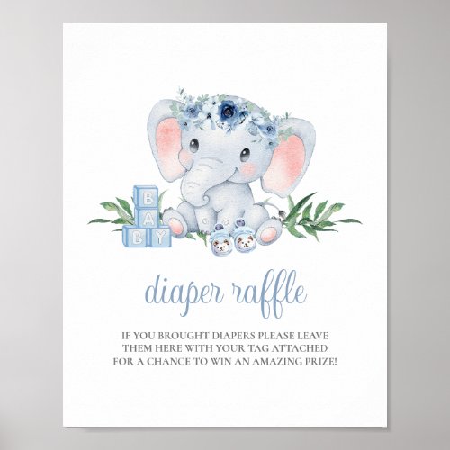 Elephant Boy Blue Baby Shower Diaper Raffle Sign