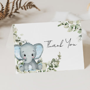 Elephant Boy Blue Baby Shower Letterpress Thank You Card