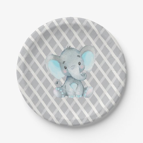 Elephant Boy Blue Baby Shower Paper Plates