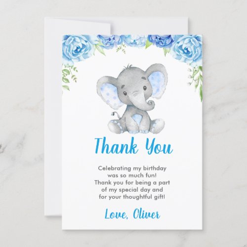 Elephant Boy Blue Birthday Party Little Peanut Thank You Card