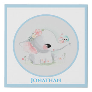Elephant Boy Blue Typography Modern Nursery Faux C Canvas Print