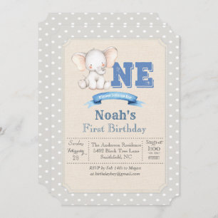 Elephant Boy First 1st Birthday Invitation