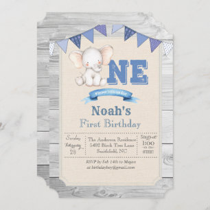 Elephant Boy First 1st Birthday Invitation