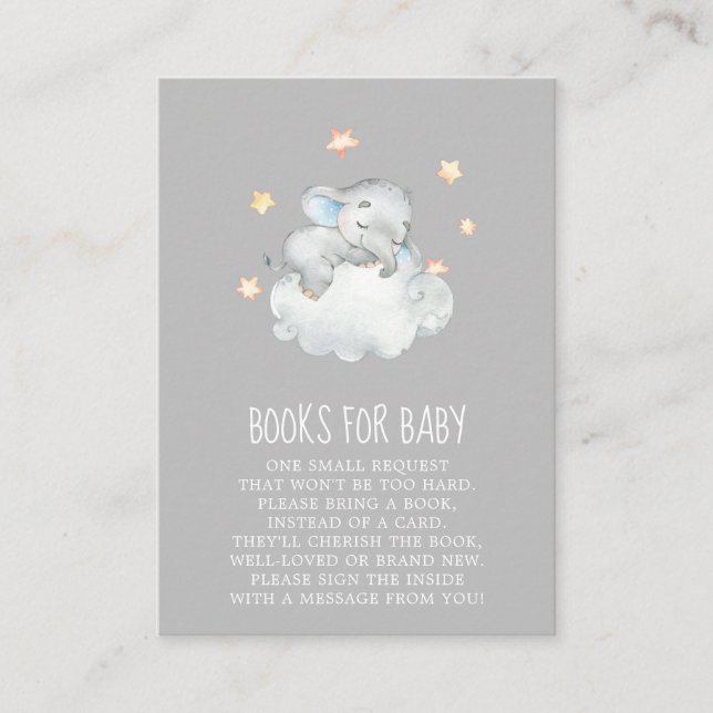 Elephant Boy | Gray Baby Shower Books for Baby Enclosure Card (Front)