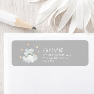 Elephant Boy   Gray Baby Shower Return Address Label