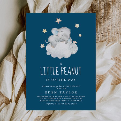 Elephant Boy  Navy Little Peanut Baby Shower Invitation