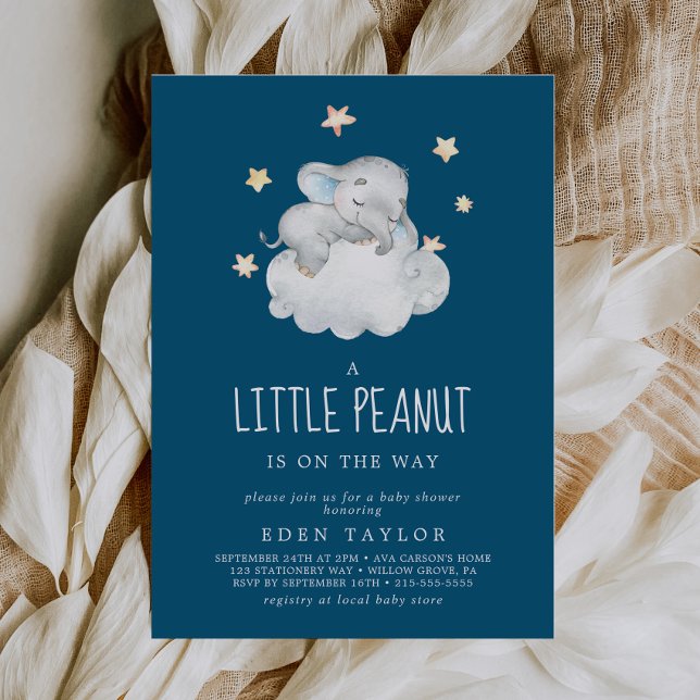 Elephant Boy | Navy Little Peanut Baby Shower Invitation