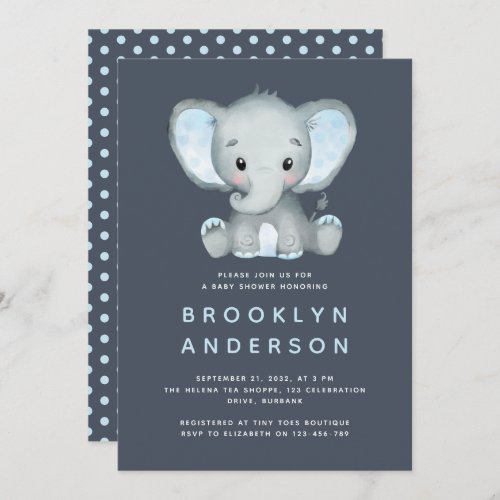 Elephant Boy Polka Dot Baby Shower  Invitation