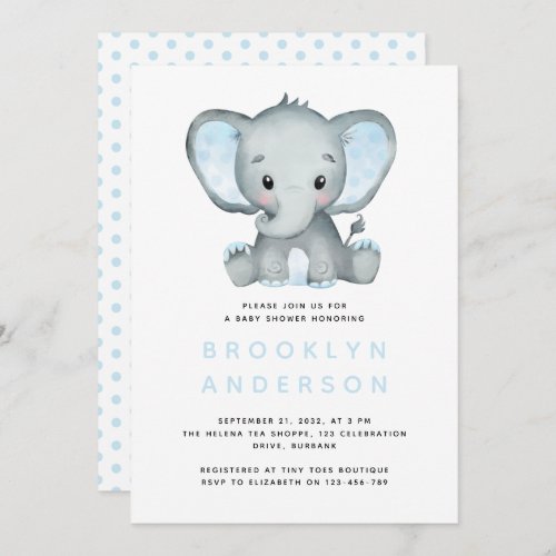 Elephant Boy Polka Dot Baby Shower  Invitation