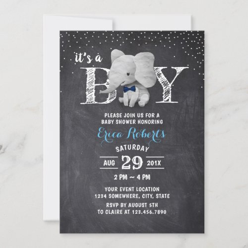 Elephant Boy Rustic Chalkboard Baby Shower Invitation