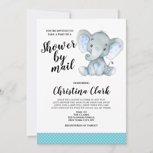 Elephant Boy Shower by mail Cute Invitation (Front)