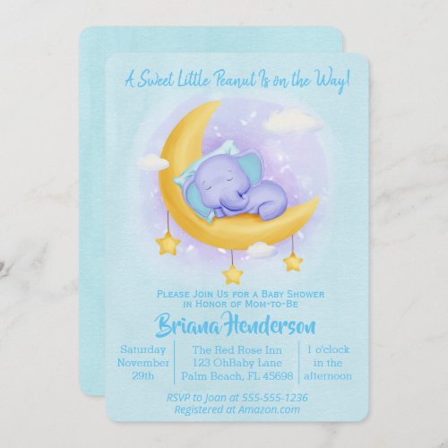 Elephant Boy Sweet Little Peanut Baby Shower Invitation