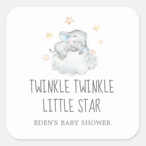 Elephant Boy Twinkle Twinkle Little Star Favor Square Sticker