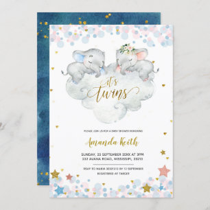 Elephant Boy Twins Baby Shower Invitation