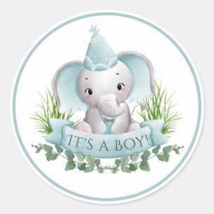  Elephant Boys Baby Shower Stickers