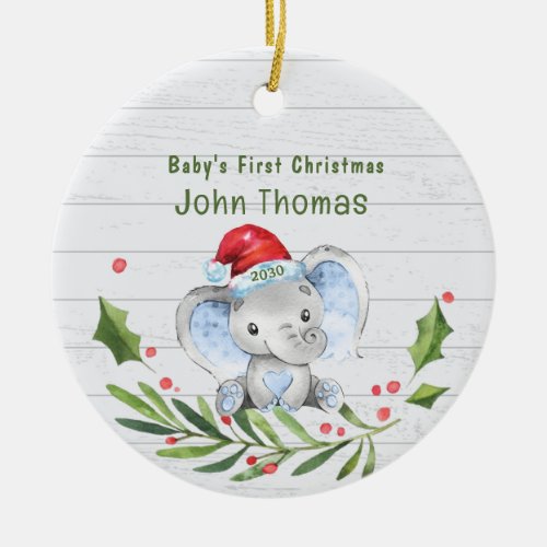  Elephant Boys Babys First Christmas Personalized Ceramic Ornament