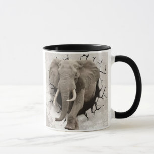 Elephant breaking through wall mug