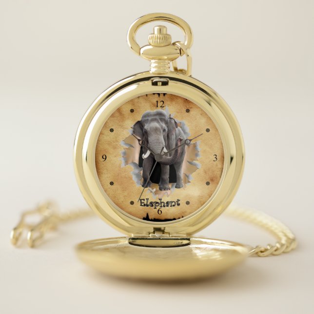 Elephant Breaks Through Paper Bag Clock! ~ Pocket Watch (Inside)