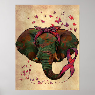 Elephant Breast Cancer Awareness Pink Ribbon Cance Poster